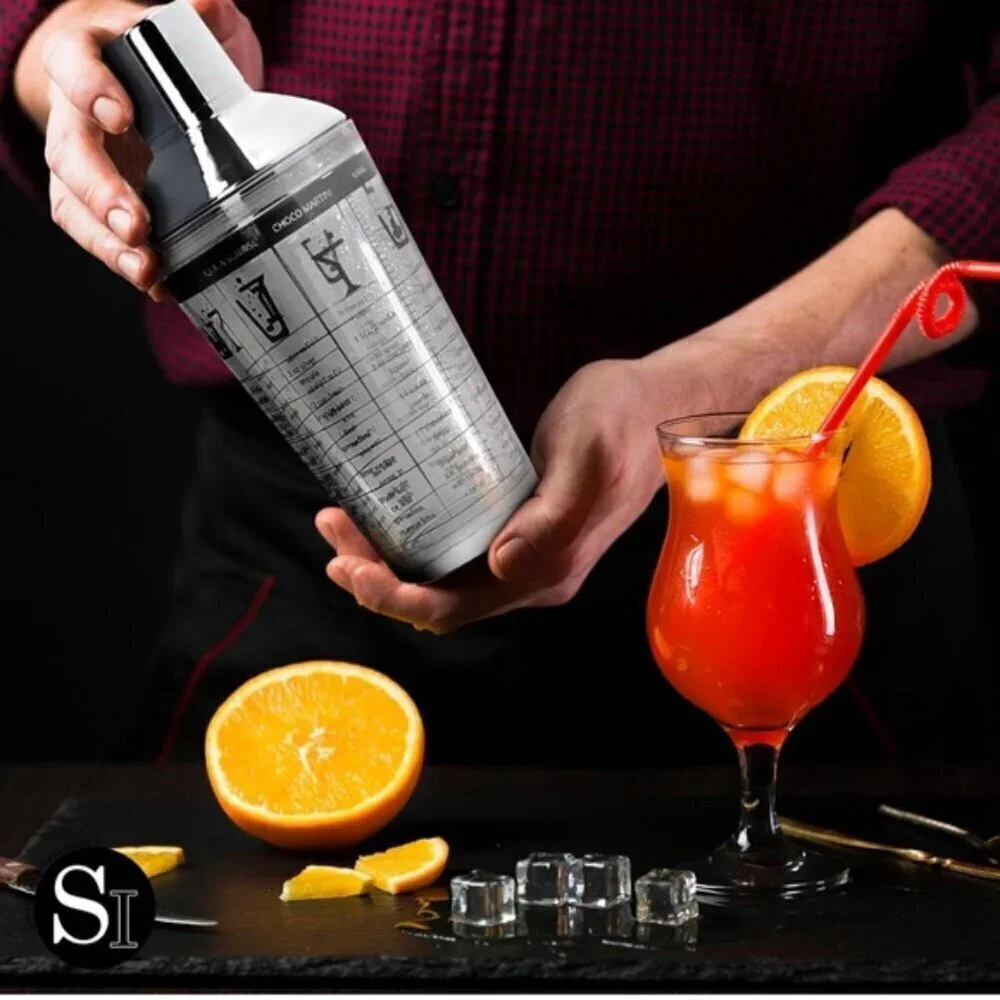 Recipe Cocktail Shaker Stainless Steel Glass Recipes on Shaker 16 OZ New NWT NIB